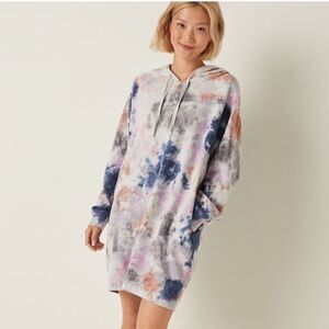 NWT Victoria's Secret Pink Sweatshirt Dress Hoodie with pockets‎ sz med tie dye